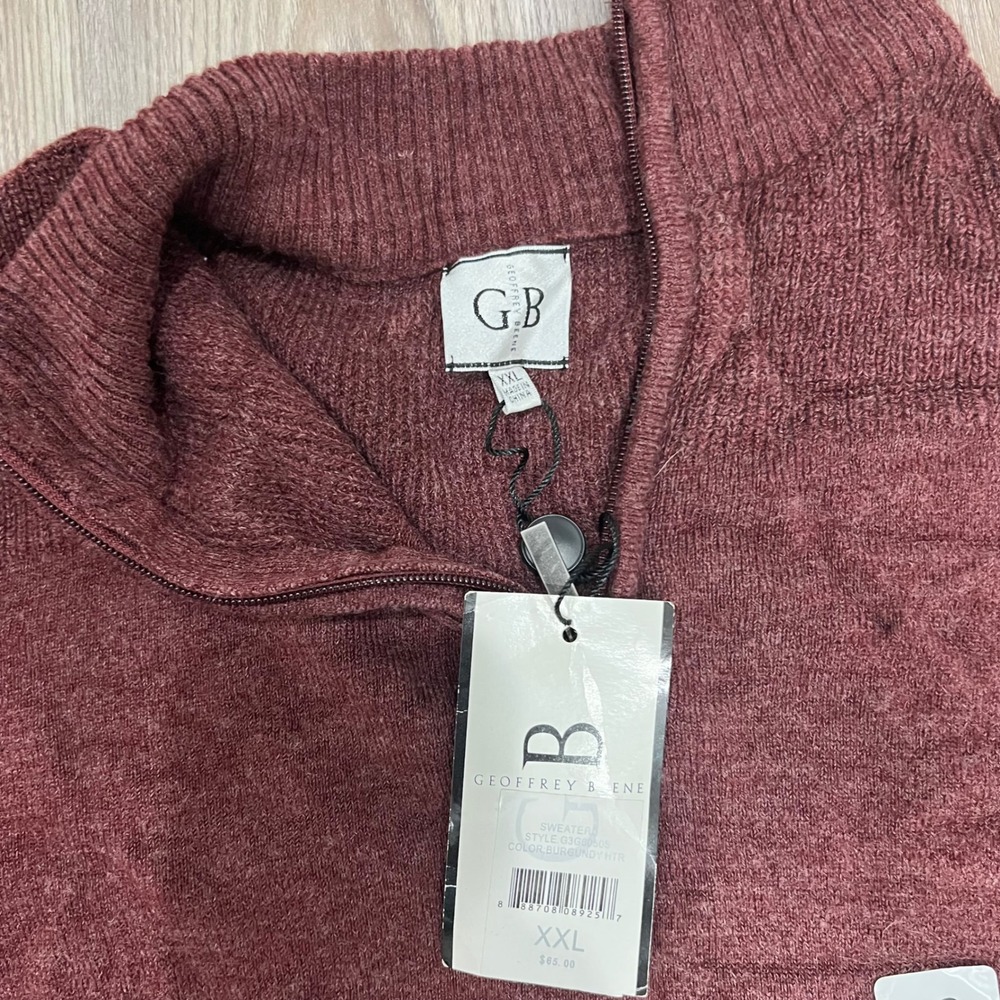 Geoffrey Beene Mens XXL Quarter Zip Sweater Burgundy Heather G3G00503 NWT